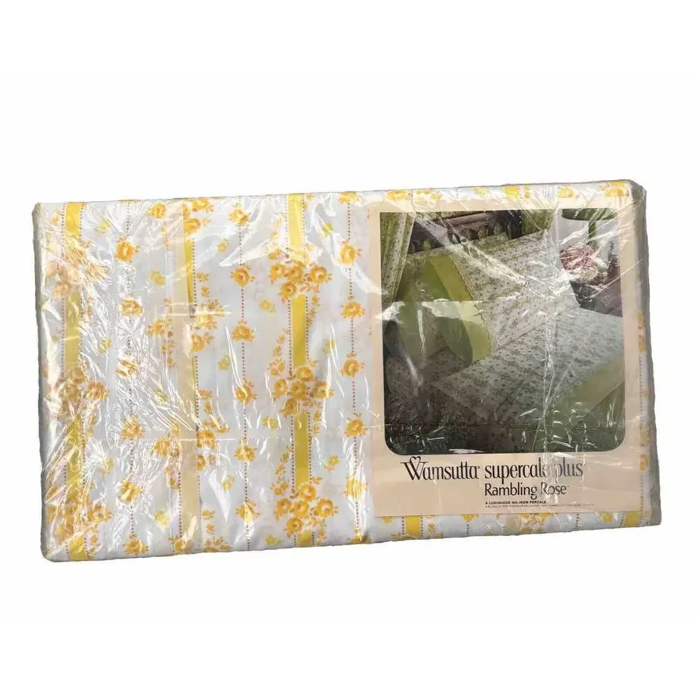 NEW Vintage Wamsutta Supercale Plus Twin Flat Sheet Rambling Rose White/Yellow